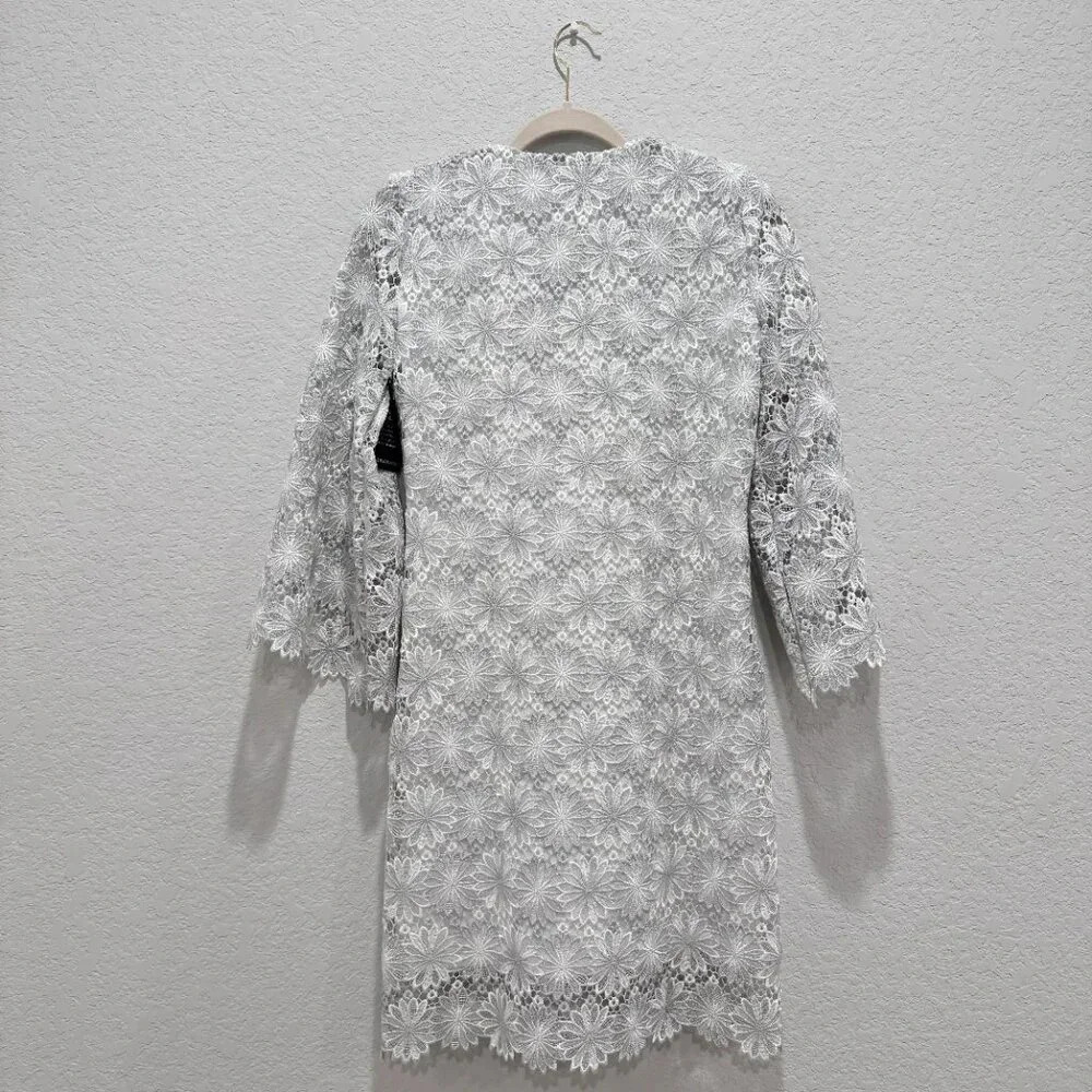 Boston Proper Embellished Metallic Floral Lace Tunic Dress White/Silver Size XS - Picture 13 of 16